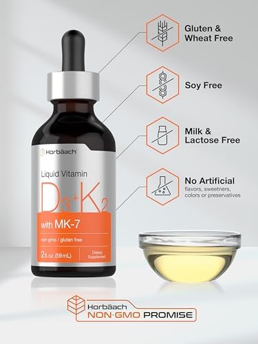 Gotas Líquidas de Vitamina D3 K2 Horbäach | con MK7 | 2 Fl Oz | Suplemento Vegetariano, Sin OGM, Libre de Gluten - imagen 5