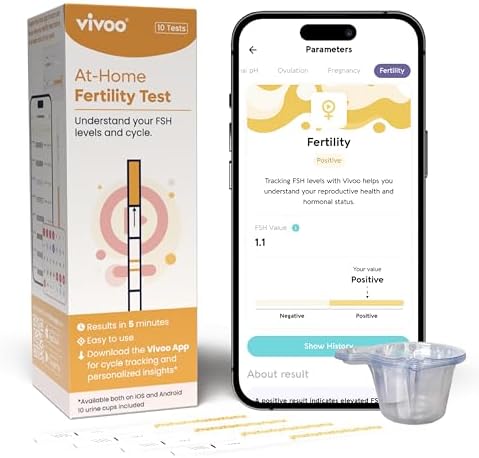 Prueba de Fertilidad Vivoo – Test de FSH en Casa para Monitorear Reserva Ovárica, Escanea y Rastrear con la App Gratis de Vivoo, 10 Pruebas de FSH - imagen 1