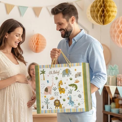 Bolsa de Regalo GFInYHM de 13 con Animales de Safari para Baby Shower Niño, Tema Jungle, Incluye Papel de Regalo, Papel de Seda y Tarjeta - imagen 6