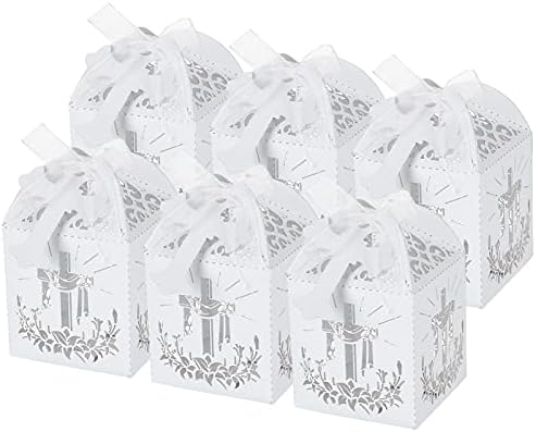 Cajas de Favor de Bautizo LEMESO 25 Pzs con Etiquetas de Cruz y Cuerdas de Seda, 2x2x2 Pulgadas, Cajas de Dulces para ra Comunión, Baby Shower y - imagen 1