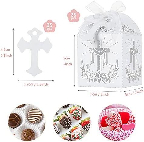 Cajas de Favor de Bautizo LEMESO 25 Pzs con Etiquetas de Cruz y Cuerdas de Seda, 2x2x2 Pulgadas, Cajas de Dulces para ra Comunión, Baby Shower y - imagen 2