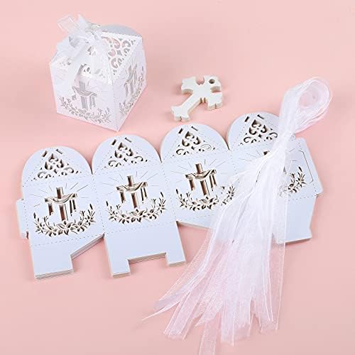 Cajas de Favor de Bautizo LEMESO 25 Pzs con Etiquetas de Cruz y Cuerdas de Seda, 2x2x2 Pulgadas, Cajas de Dulces para ra Comunión, Baby Shower y - imagen 3
