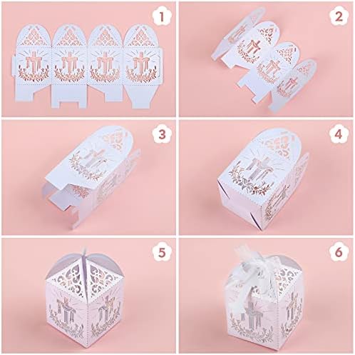 Cajas de Favor de Bautizo LEMESO 25 Pzs con Etiquetas de Cruz y Cuerdas de Seda, 2x2x2 Pulgadas, Cajas de Dulces para ra Comunión, Baby Shower y - imagen 4