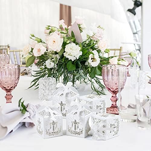 Cajas de Favor de Bautizo LEMESO 25 Pzs con Etiquetas de Cruz y Cuerdas de Seda, 2x2x2 Pulgadas, Cajas de Dulces para ra Comunión, Baby Shower y - imagen 5