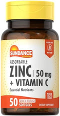 Sundance Zinc Absorbible con Vitamina C | 50mg | 50 Cápsulas Blandas | Nutrientes Esenciales | Suplemento Sin OGM y Libre de Gluten - imagen 1
