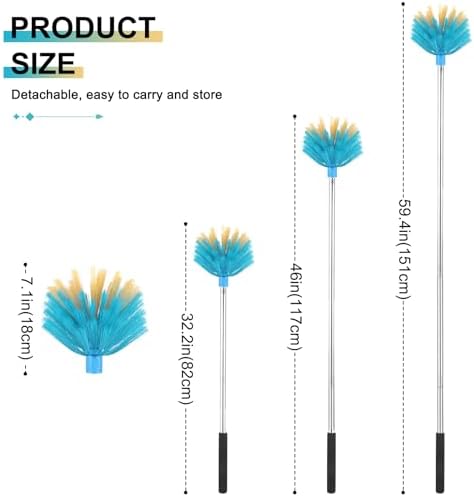 Duster para Telarañas con Mango Extensible, Cabezal de Cerdas Medias, Ajustable de 28 a 56 Pulgadas, Ideal para Techos Altos y Ambientes Interiores y - imagen 2