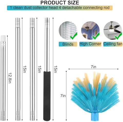 Duster para Telarañas con Mango Extensible, Cabezal de Cerdas Medias, Ajustable de 28 a 56 Pulgadas, Ideal para Techos Altos y Ambientes Interiores y - imagen 4