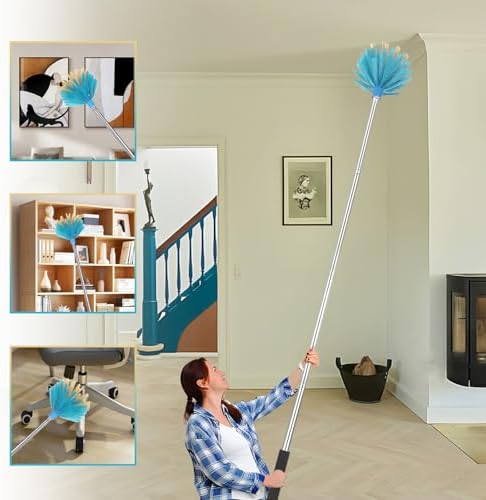 Duster para Telarañas con Mango Extensible, Cabezal de Cerdas Medias, Ajustable de 28 a 56 Pulgadas, Ideal para Techos Altos y Ambientes Interiores y - imagen 6