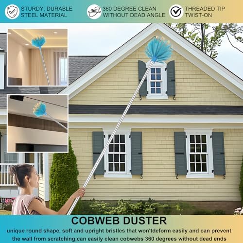 Duster para Telarañas con Mango Extensible, Cabezal de Cerdas Medias, Ajustable de 28 a 56 Pulgadas, Ideal para Techos Altos y Ambientes Interiores y - imagen 7