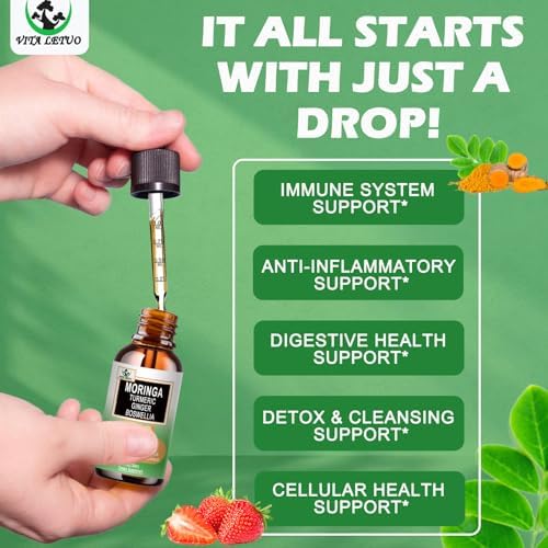 Gotas de Moringa - Extracto Líquido Orgánico de Hoja de Moringa con Cúrcuma, Jengibre y Boswellia para Energía y Salud Digestiva - Superalimento - imagen 2