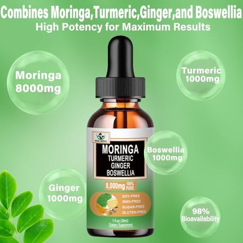 Gotas de Moringa - Extracto Líquido Orgánico de Hoja de Moringa con Cúrcuma, Jengibre y Boswellia para Energía y Salud Digestiva - Superalimento - imagen 3