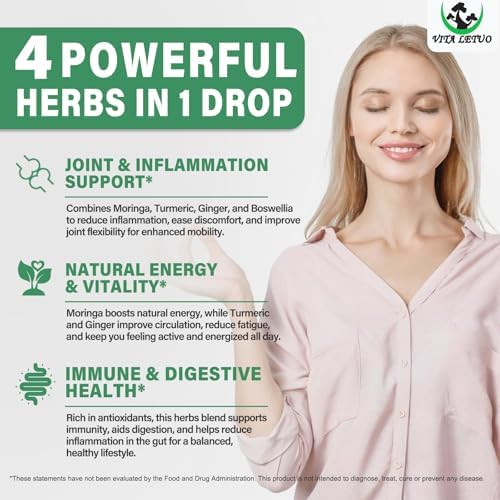 Gotas de Moringa - Extracto Líquido Orgánico de Hoja de Moringa con Cúrcuma, Jengibre y Boswellia para Energía y Salud Digestiva - Superalimento - imagen 4