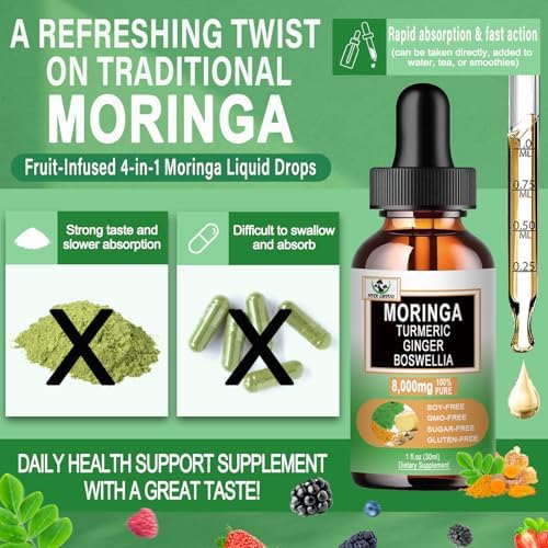 Gotas de Moringa - Extracto Líquido Orgánico de Hoja de Moringa con Cúrcuma, Jengibre y Boswellia para Energía y Salud Digestiva - Superalimento - imagen 5