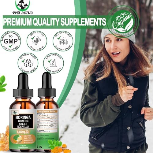 Gotas de Moringa - Extracto Líquido Orgánico de Hoja de Moringa con Cúrcuma, Jengibre y Boswellia para Energía y Salud Digestiva - Superalimento - imagen 6