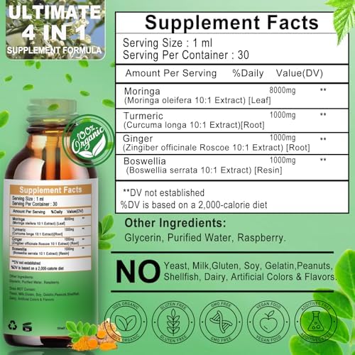 Gotas de Moringa - Extracto Líquido Orgánico de Hoja de Moringa con Cúrcuma, Jengibre y Boswellia para Energía y Salud Digestiva - Superalimento - imagen 7