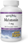 Melatonina 3 mg Stress-Relax de Natural Factors, Ayuda Natural para Dormir, Restablece el Ciclo de Sueño-Vigilia, 180 tabletas masticables, Sabor a - imagen 1
