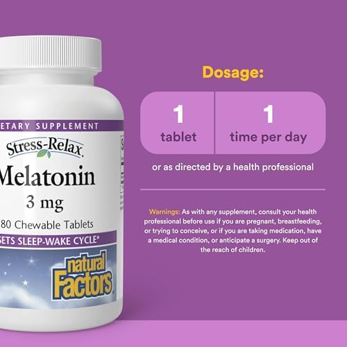 Melatonina 3 mg Stress-Relax de Natural Factors, Ayuda Natural para Dormir, Restablece el Ciclo de Sueño-Vigilia, 180 tabletas masticables, Sabor a - imagen 3