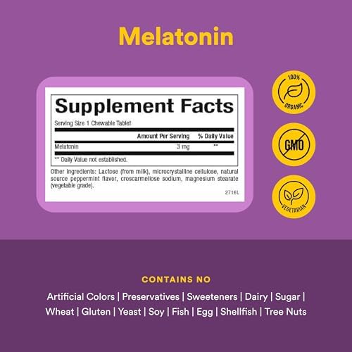 Melatonina 3 mg Stress-Relax de Natural Factors, Ayuda Natural para Dormir, Restablece el Ciclo de Sueño-Vigilia, 180 tabletas masticables, Sabor a - imagen 4