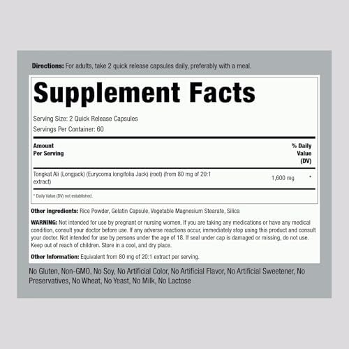 Piping Rock Tongkat Ali | 120 Cápsulas | Extracto de Longjack | Suplemento Herbal | Sin OGM, Libre de Gluten - imagen 2