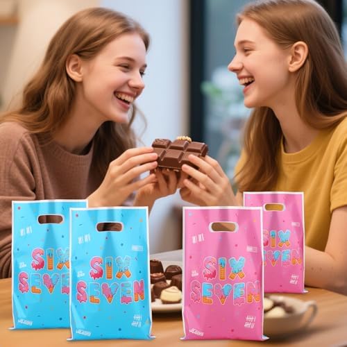 Bolsas de Regalo Fukaisu 50pcs para Cumpleaños 6 y 7, Favoritos de Fiesta con Diseño Doble Cara, Azul-Rosa, Perfectas para Dulces y Sorpresas - imagen 4