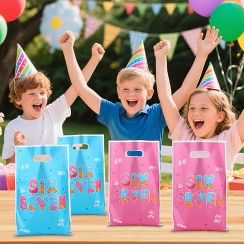 Bolsas de Regalo Fukaisu 50pcs para Cumpleaños 6 y 7, Favoritos de Fiesta con Diseño Doble Cara, Azul-Rosa, Perfectas para Dulces y Sorpresas - imagen 7
