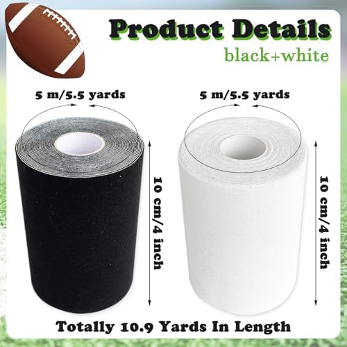 Cinta para Césped de Fútbol, 2 Rollos de 10.9 Yardas, Cinta Deportiva Extra Ancha y Ultra Pegajosa para Proteger los Codos (Negro, Blanco) - imagen 2