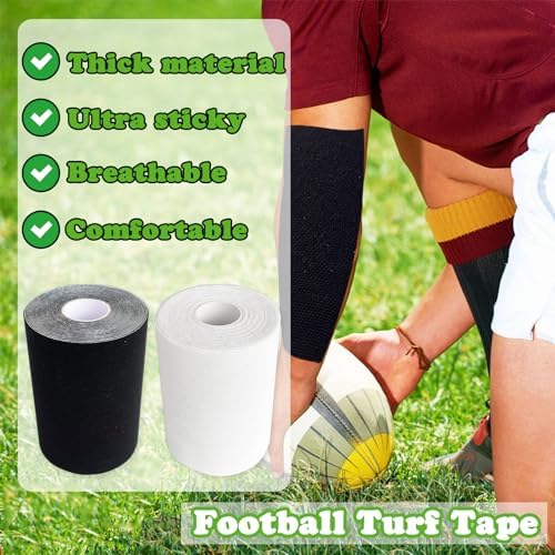 Cinta para Césped de Fútbol, 2 Rollos de 10.9 Yardas, Cinta Deportiva Extra Ancha y Ultra Pegajosa para Proteger los Codos (Negro, Blanco) - imagen 3