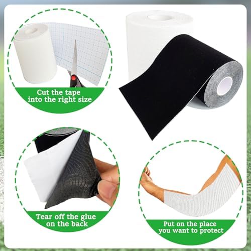 Cinta para Césped de Fútbol, 2 Rollos de 10.9 Yardas, Cinta Deportiva Extra Ancha y Ultra Pegajosa para Proteger los Codos (Negro, Blanco) - imagen 5