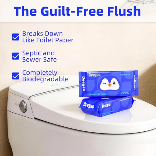 Toallitas Desechables Deeyeo para Viaje 99% Agua Purificada EDI para Piel Sensible, Sin Fragancia, Hipoalergénicas, Seguras para Drenaje, 8 Paquetes - imagen 8