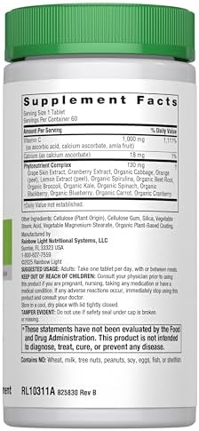 Rainbow Light Vitamina C 1,000mg | 60 Tabletas | Alta Potencia, Super C y Complejo de Fitonutrientes | Salud Inmunológica y Soporte de Colágeno | - imagen 2