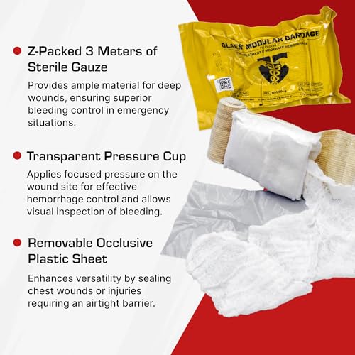 Venda Modular de Trauma OLAES, 4″ Empacada en Plano (No Enrollada), 1 Paquete – Vendaje de Compresión con Copa de Presión, Vendaje de Emergencia Sin - imagen 7