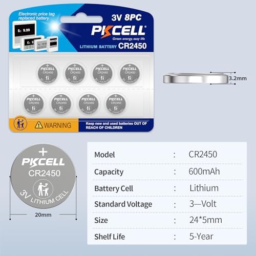 Batería PKCELL CR2450 de 3V, Paquete de 8, Litio de Alta Capacidad, Larga Duración, Libre de Mercurio - imagen 4