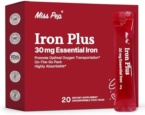 Suplemento de Hierro Miss Pep, 30 mg para Hombres y Mujeres, Promueve la Producción de Glóbulos Rojos, Apoya la Deficiencia de Hierro, 20 Sobres - imagen 1
