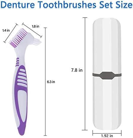 Cepillo para Dentaduras Geodurn, 2 Piezas con Estuche Blanco, Cerdas Multicapa Verde y Morado, Mango de Goma Ergonómico para Limpieza de Prótesis - imagen 2