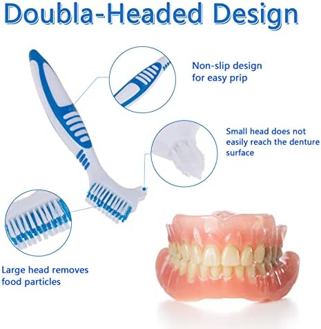 Cepillo para Dentaduras Geodurn, 2 Piezas con Estuche Blanco, Cerdas Multicapa Verde y Morado, Mango de Goma Ergonómico para Limpieza de Prótesis - imagen 5
