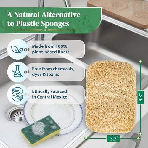 Esponjas de Cocina de Lufa Natural (Paquete de 3) - Esponjas Ecológicas y Compostables - Esponjas Biodegradables para Platos - Sin Plástico - imagen 2