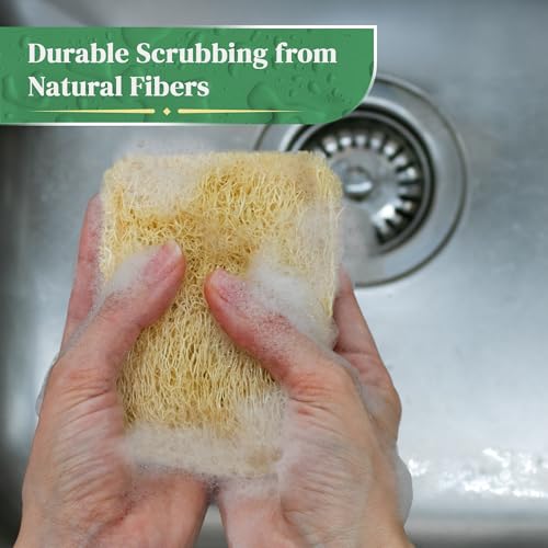 Esponjas de Cocina de Lufa Natural (Paquete de 3) - Esponjas Ecológicas y Compostables - Esponjas Biodegradables para Platos - Sin Plástico - imagen 5