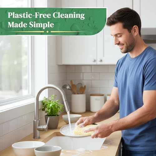 Esponjas de Cocina de Lufa Natural (Paquete de 3) - Esponjas Ecológicas y Compostables - Esponjas Biodegradables para Platos - Sin Plástico - imagen 8