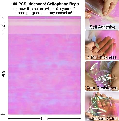 Bolsas de Celofán Iridiscentes Autocierre - 5x6 Pulgadas, 100 Pzs Bolsas Reutilizables para Empaque, Regalos y Fiestas - imagen 2
