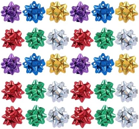 50 Piezas de Lazos de Regalo Coloridos de 1 Pulgada, Lazos Metálicos en Forma de Estrella para Fiestas y Regalos, Suministros para Empaque de Regalos - imagen 1
