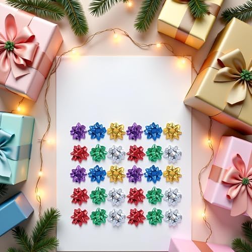 50 Piezas de Lazos de Regalo Coloridos de 1 Pulgada, Lazos Metálicos en Forma de Estrella para Fiestas y Regalos, Suministros para Empaque de Regalos - imagen 6