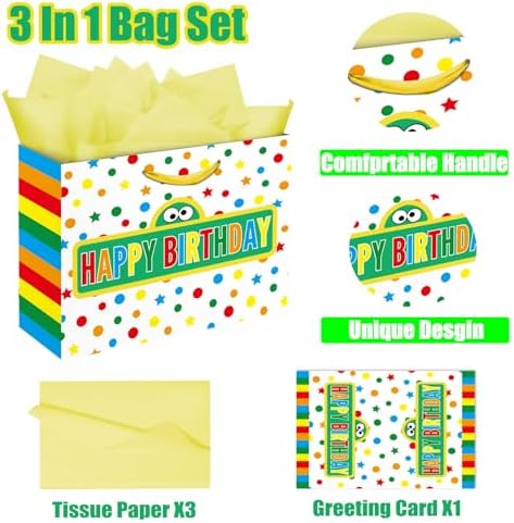 Set de Bolsas de Regalo de Fiesta de Amigos de Caricatura de 13 con Tarjeta de Felicitación y Papel de Seda, Verde, Azul y Rojo, Ideal para - imagen 2