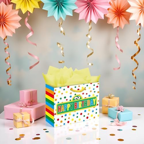 Set de Bolsas de Regalo de Fiesta de Amigos de Caricatura de 13 con Tarjeta de Felicitación y Papel de Seda, Verde, Azul y Rojo, Ideal para - imagen 4