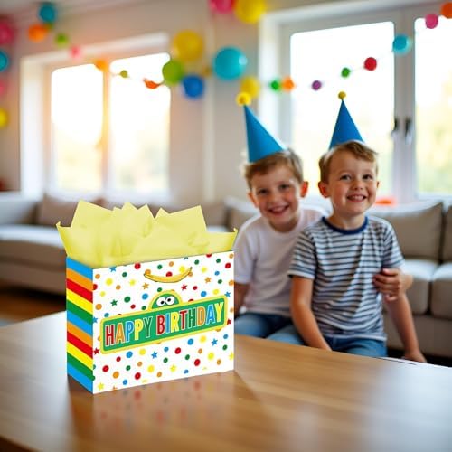Set de Bolsas de Regalo de Fiesta de Amigos de Caricatura de 13 con Tarjeta de Felicitación y Papel de Seda, Verde, Azul y Rojo, Ideal para - imagen 5