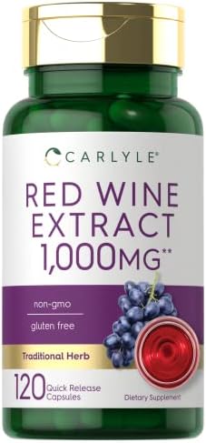 Cápsulas de Extracto de Vino Tinto Carlyle | 120 Unidades | Suplemento Sin OGM y Libre de Gluten - imagen 1