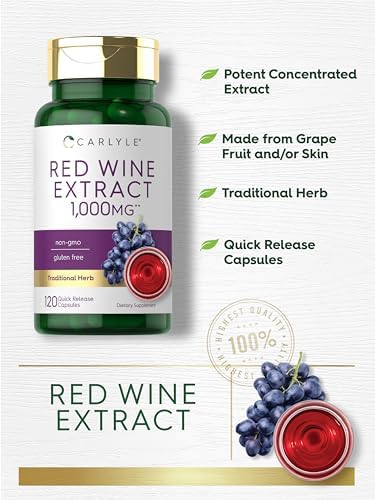 Cápsulas de Extracto de Vino Tinto Carlyle | 120 Unidades | Suplemento Sin OGM y Libre de Gluten - imagen 3