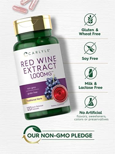 Cápsulas de Extracto de Vino Tinto Carlyle | 120 Unidades | Suplemento Sin OGM y Libre de Gluten - imagen 4