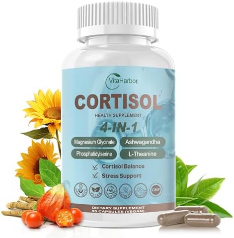 Suplemento de Cortisol VitaHarbor para Hombres y Mujeres, Reductor 4 en 1 con Magnesio, Ashwagandha, Fosfatidilserina y L-Teanina, 90 Cápsulas - imagen 1