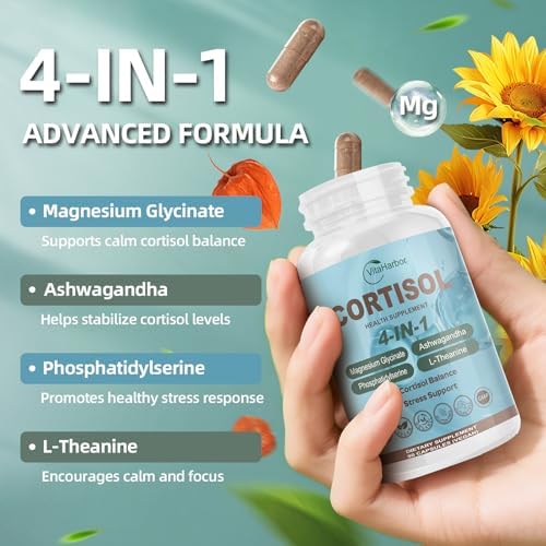 Suplemento de Cortisol VitaHarbor para Hombres y Mujeres, Reductor 4 en 1 con Magnesio, Ashwagandha, Fosfatidilserina y L-Teanina, 90 Cápsulas - imagen 2