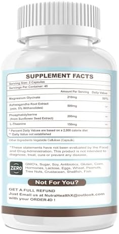 Suplemento de Cortisol VitaHarbor para Hombres y Mujeres, Reductor 4 en 1 con Magnesio, Ashwagandha, Fosfatidilserina y L-Teanina, 90 Cápsulas - imagen 6